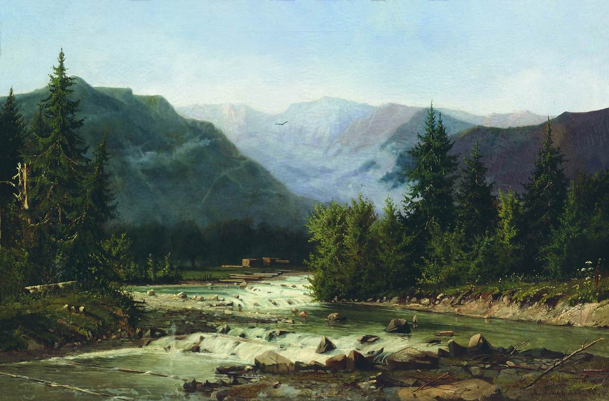 Landscape in Switzerland, vintage artwork by Arseny Meschersky, 12x8" (A4) Poster