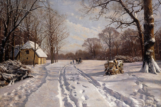 Sleigh Ride Through a Winter Landscape, vintage artwork by Peder Mork Mønsted, 12x8" (A4) Poster