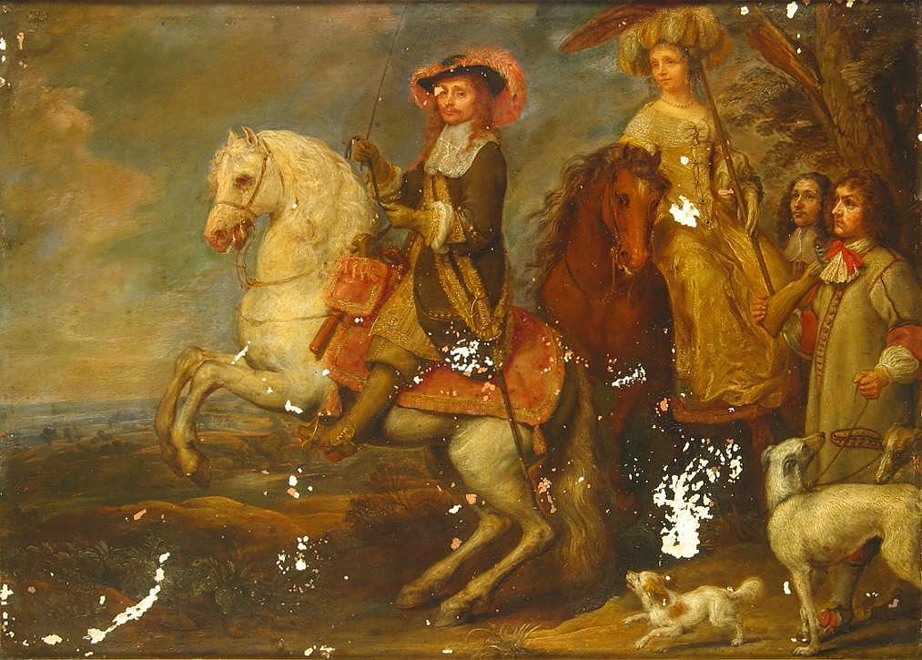 Departure for the Hunt, vintage artwork by Gonzales Coques, 12x8" (A4) Poster