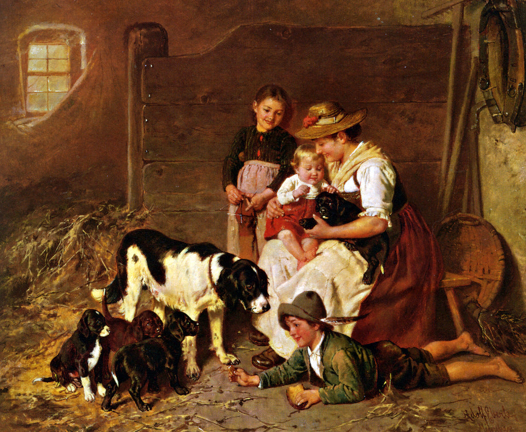 The New Puppies, vintage artwork by Adolf Eberle, 12x8" (A4) Poster