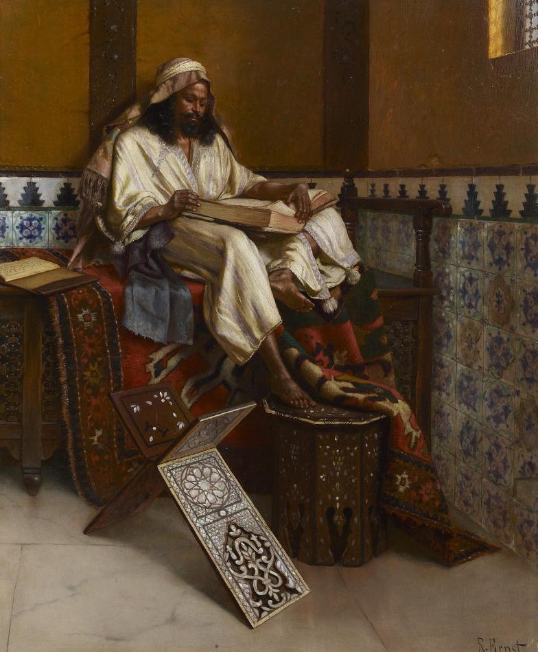 Reading the Koran, vintage artwork by Rudolf Ernst, 12x8" (A4) Poster
