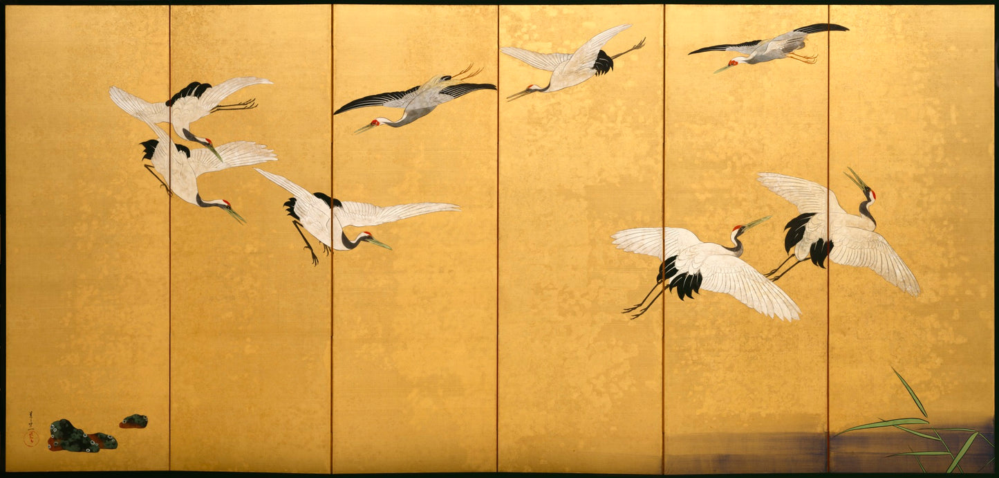 Reeds and Cranes (2 of 2), vintage artwork by Suzuki Kiitsu, A3 (16x12") Poster Print