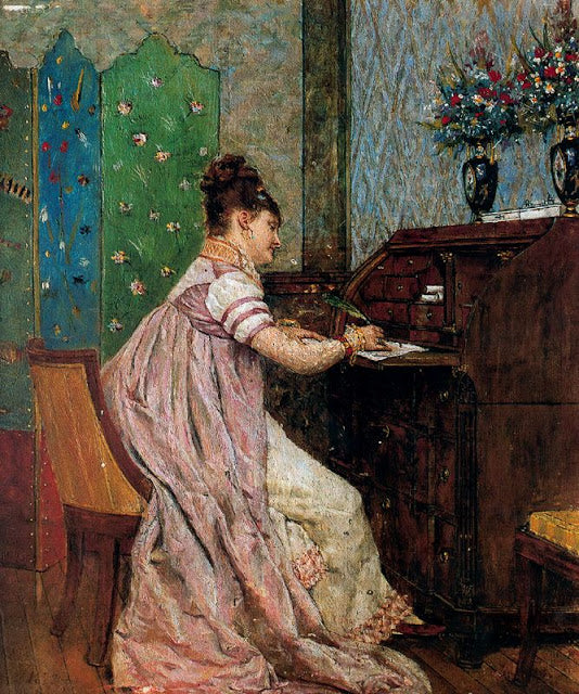 Woman at her Desk by Casimiro Sainz y Saiz,A3(16x12")Poster