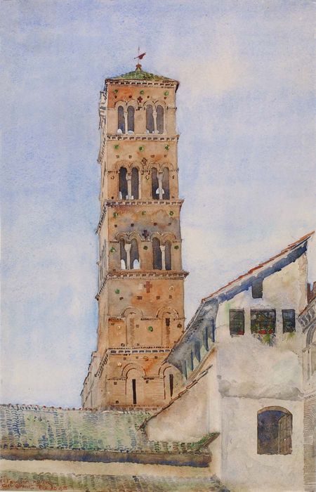 Tower, San Francisco Romano, Rome, vintage artwork by Cass Gilbert, 12x8" (A4) Poster