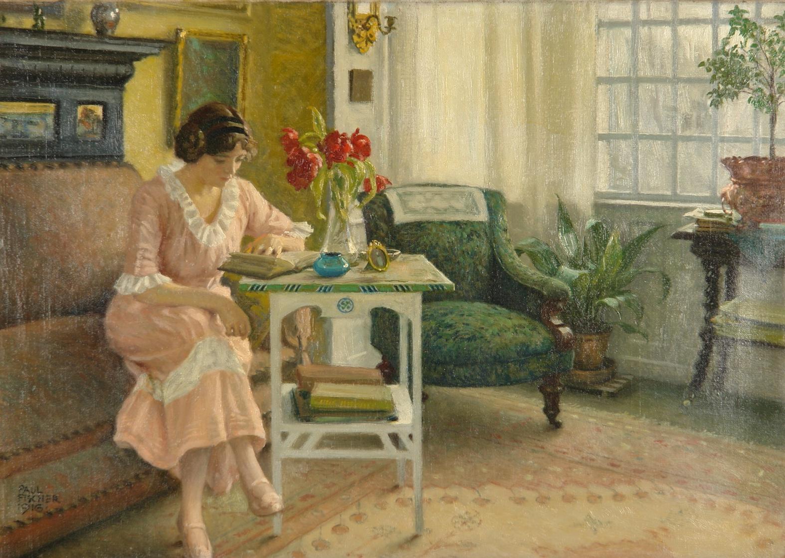 t's wife reading at home on Sofievej by Paul-Gustave Fischer,A3(16x12")Poster