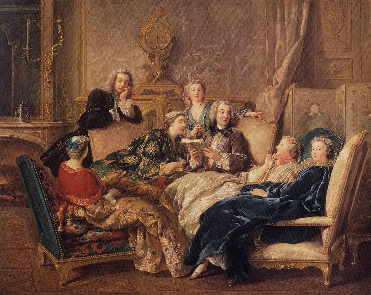 A Reading of Molière, vintage artwork by Jean-François de Troy, 12x8" (A4) Poster
