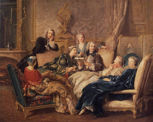 A Reading of Molière, vintage artwork by Jean-François de Troy, 12x8" (A4) Poster