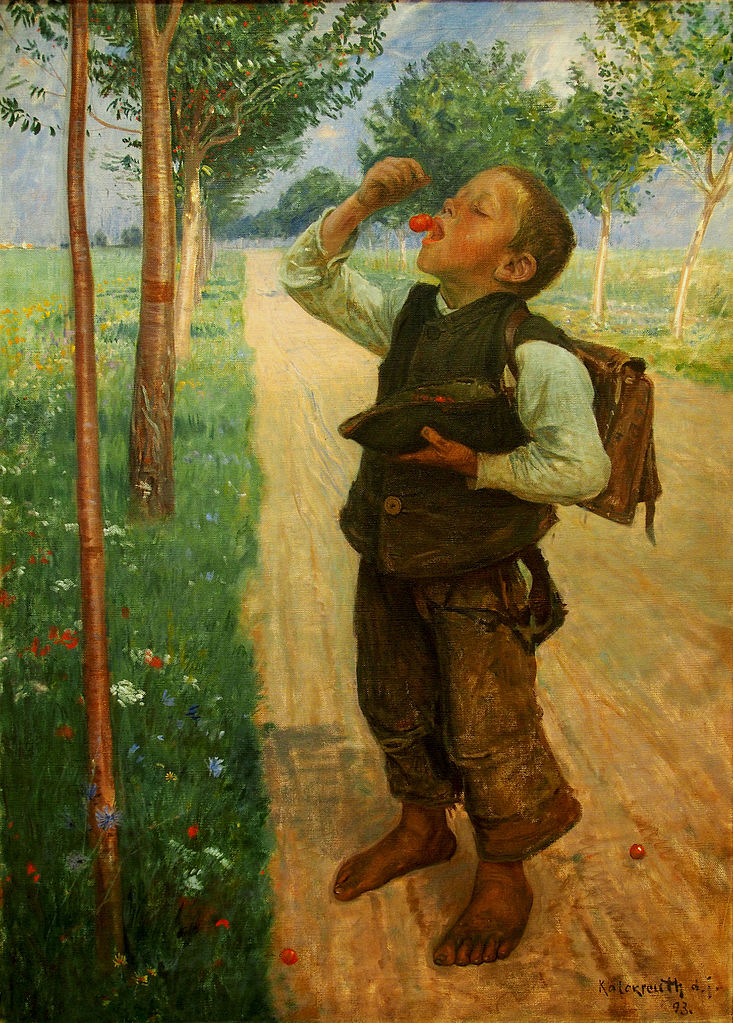 Boy Eating Cherries on the Road by Leopold von Kalckreuth,A3(16x12")Poster
