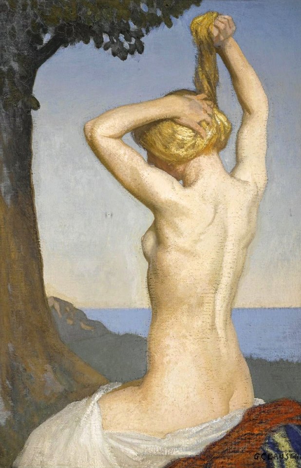 Female nude by Sir George Clausen, R.A., R.W.S., R.I.,A3(16x12")Poster