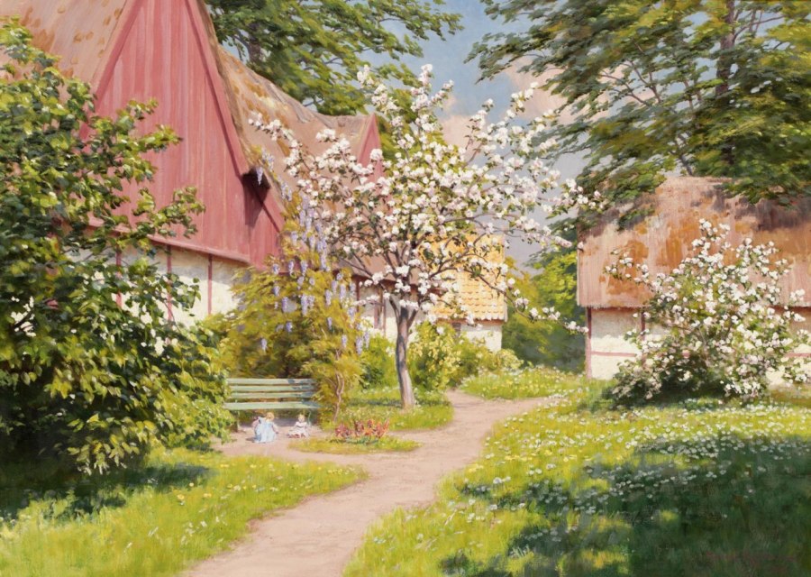Children playing at the old farm by Johan Krouthen,A3(16x12")Poster