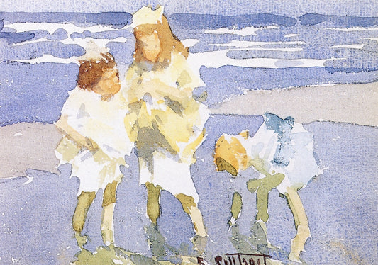 Children at the Shore, vintage artwork by Edward Henry Potthast, 12x8" (A4) Poster