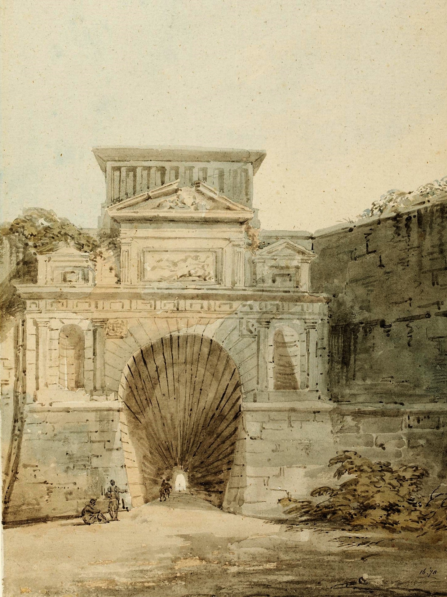 Entrance to the 'Grotto', Posilipo, vintage artwork by Thomas Girtin, 12x8" (A4) Poster