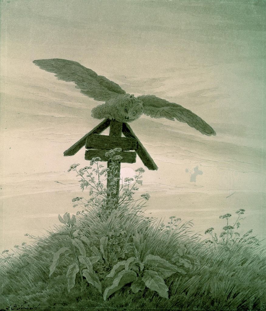 Owl on a Grave, vintage artwork by Caspar David Friedrich, 12x8" (A4) Poster