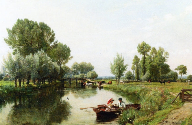 Boating in the English Countryside, vintage artwork by Frederick George Cotman, 12x8" (A4) Poster