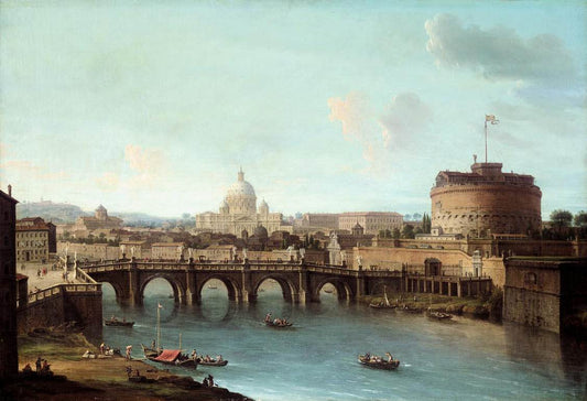 Rome: View of the Tiber, vintage artwork by Antonio Joli, 12x8" (A4) Poster