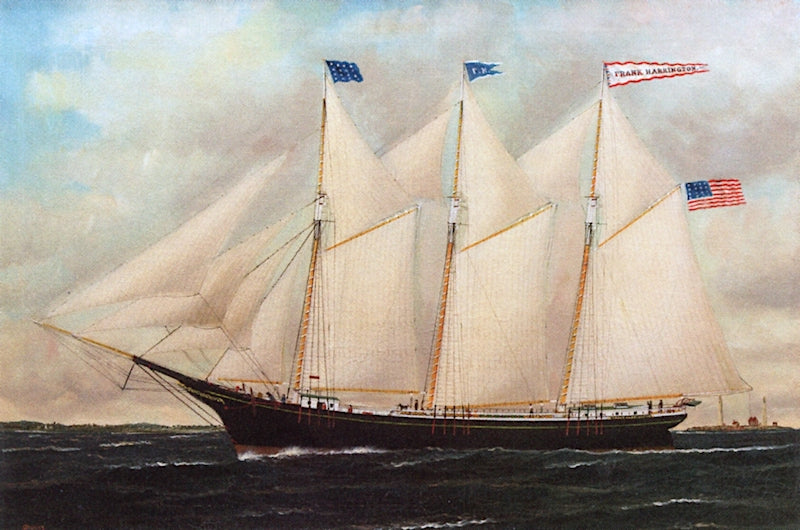 A Three Masted Schooner, "Frank Harrington", vintage artwork by William Pierce Stubbs, 12x8" (A4) Poster