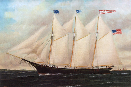 A Three Masted Schooner, "Frank Harrington", vintage artwork by William Pierce Stubbs, 12x8" (A4) Poster