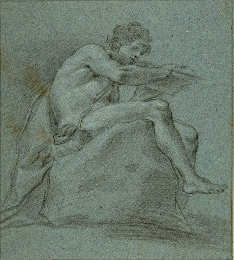 Flute Player Sitting on a Stone, vintage artwork by Pompeo Batoni, 12x8" (A4) Poster