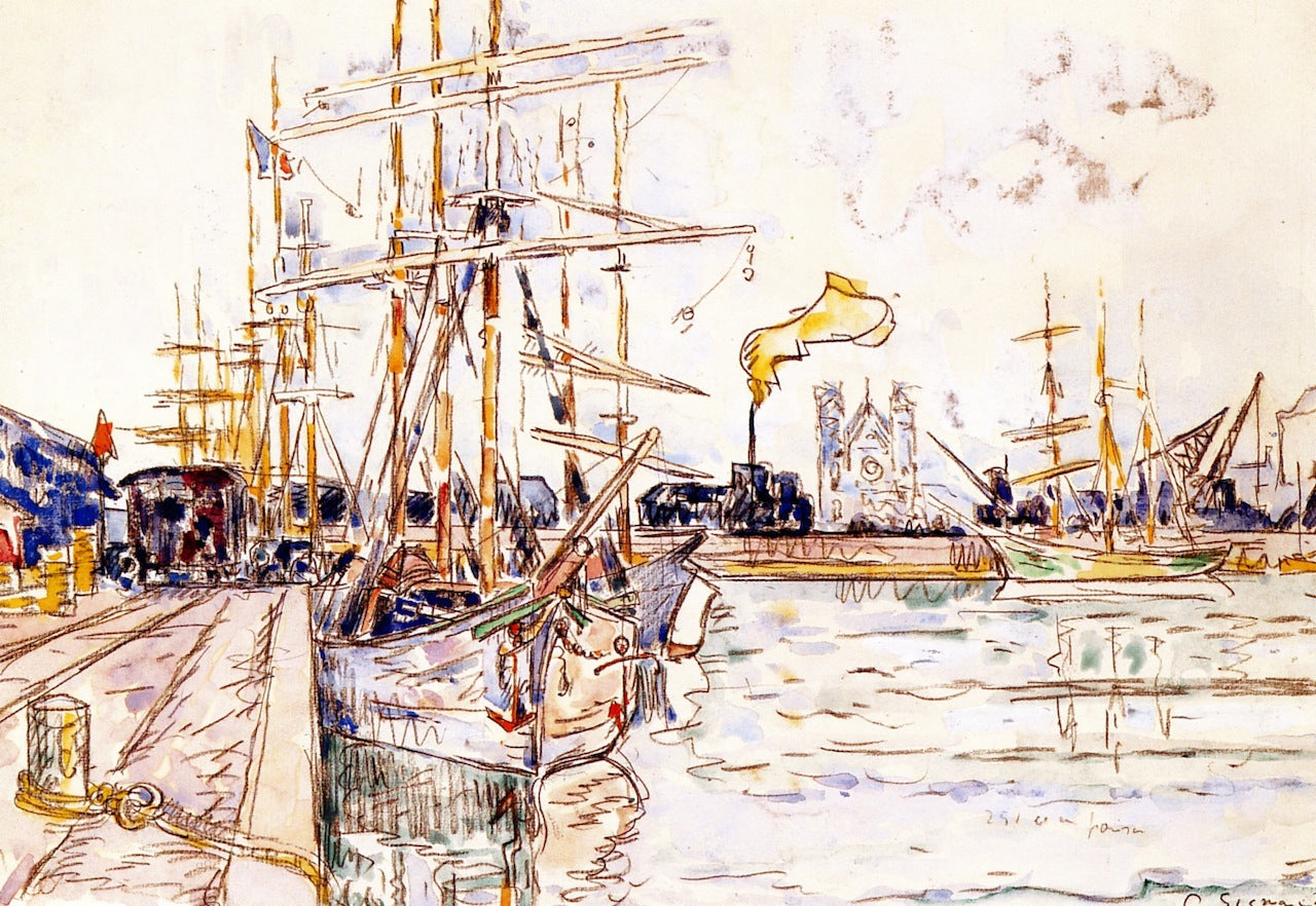 Boat at Dock, vintage artwork by Paul Signac, 12x8" (A4) Poster