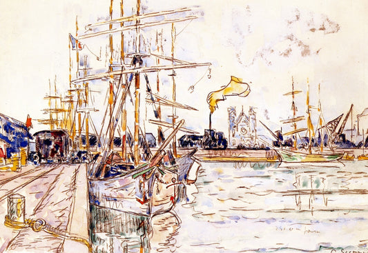 Boat at Dock, vintage artwork by Paul Signac, 12x8" (A4) Poster