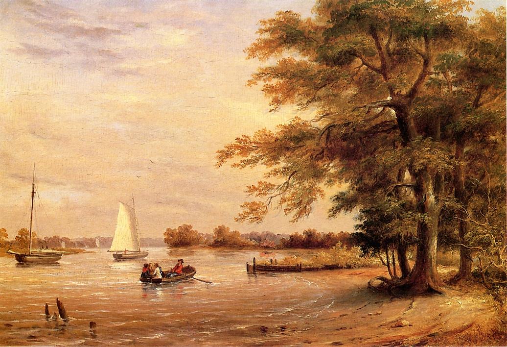 On the Shrewsbury River, Redbank, New Jersey, vintage artwork by Thomas Birch, 12x8" (A4) Poster