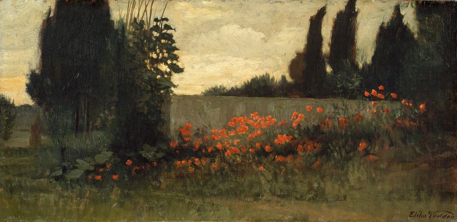 Cypress and Poppies, vintage artwork by Elihu Vedder, 12x8" (A4) Poster