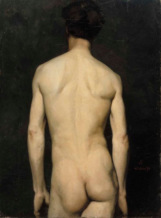 Male Model, academy study, vintage artwork by Albert Edelfelt, 12x8" (A4) Poster