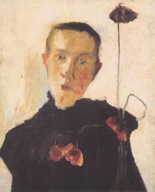 Portrait of a Woman with Poppies, vintage artwork by Paula Modersohn-Becker, 12x8" (A4) Poster