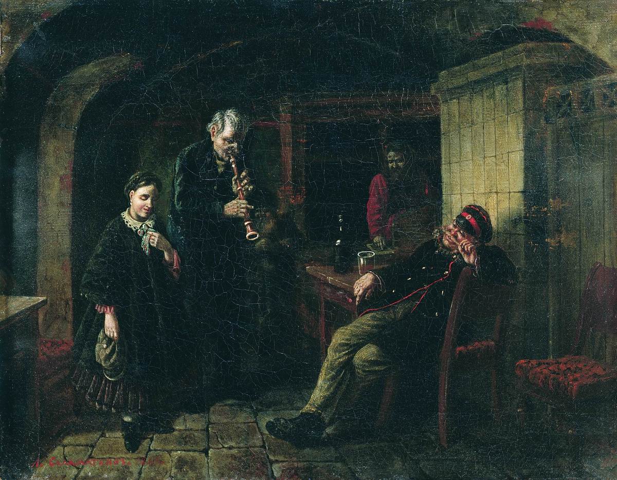 In the Wine Cellar, vintage artwork by Leonid Solomatkin, 12x8" (A4) Poster