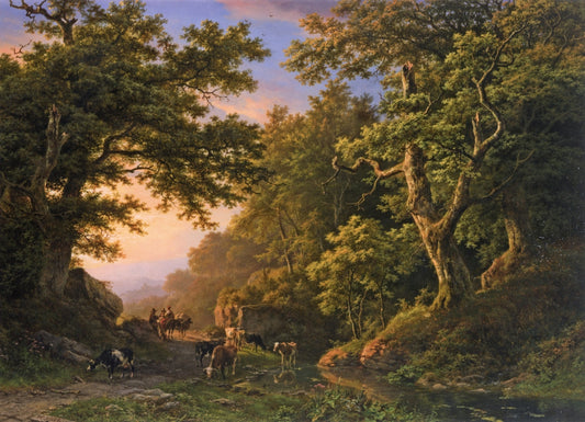Figures in a Wooded Landscape, vintage artwork by Barend Cornelis Koekkoek, A3 (16x12") Poster Print