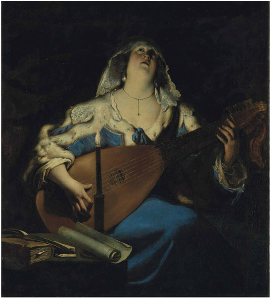 Lute Player, vintage artwork by Gerard Seghers, 12x8" (A4) Poster