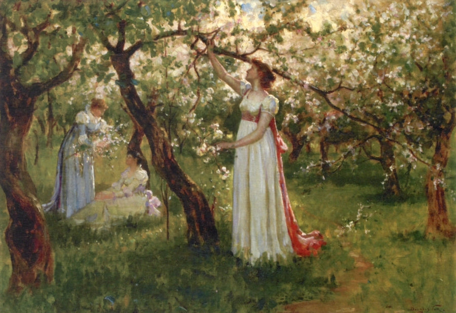 Artist's Daughter in a Garden, vintage artwork by Stephen Douglas Volk, 12x8" (A4) Poster