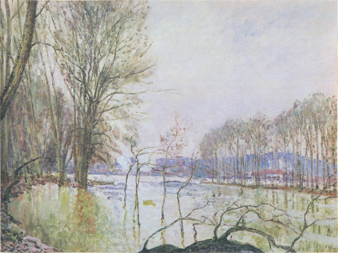 The Banks of the Seine in Autumn - flood, vintage artwork by Alfred Sisley, 12x8" (A4) Poster