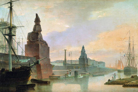 The Neva Embankment, vintage artwork by Maxim Voroby ov, 12x8" (A4) Poster
