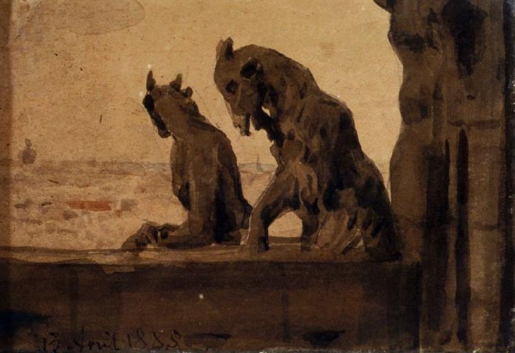 Gargoyles of Notre Dame, vintage artwork by Albert Anker, 12x8" (A4) Poster