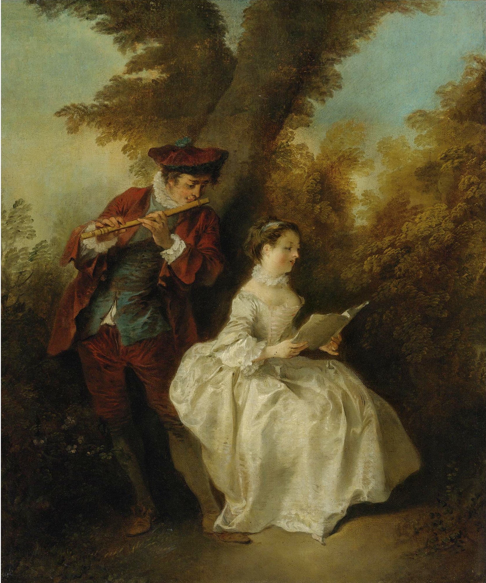 Le Duo, vintage artwork by Nicolas Lancret, 12x8" (A4) Poster