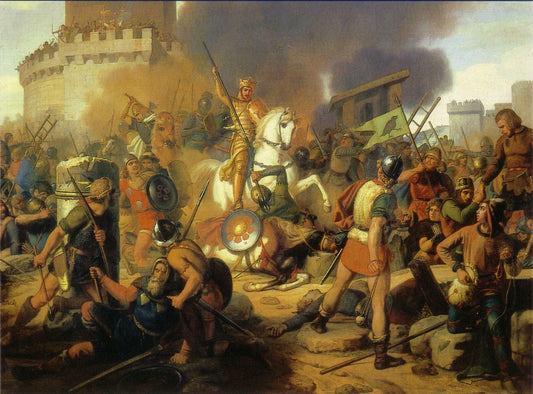 Count Eudes defending Paris against the Normans, vintage artwork by Jean-Victor Schnetz, 12x8" (A4) Poster