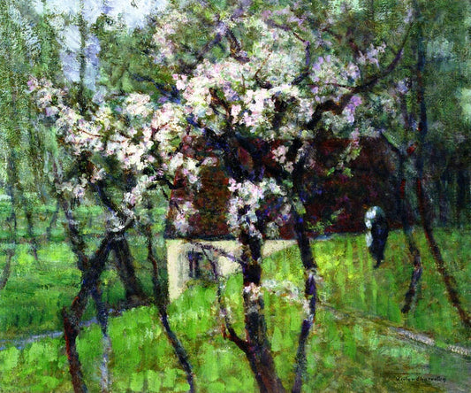 Flowering Apple Trees in a Damp Meadow, vintage artwork by Victor Charreton, 12x8" (A4) Poster