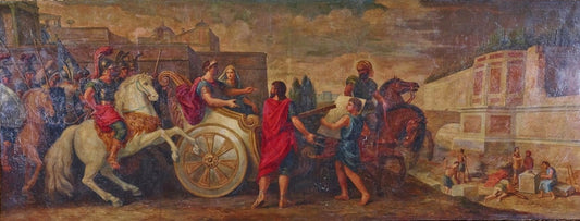 Salon of Venus - Nebuchadnezzar Ordering the Construction of the Hanging Gardens of Baby lon, vintage artwork by Rene-Antoine Houasse, 12x8" (A4) Poster