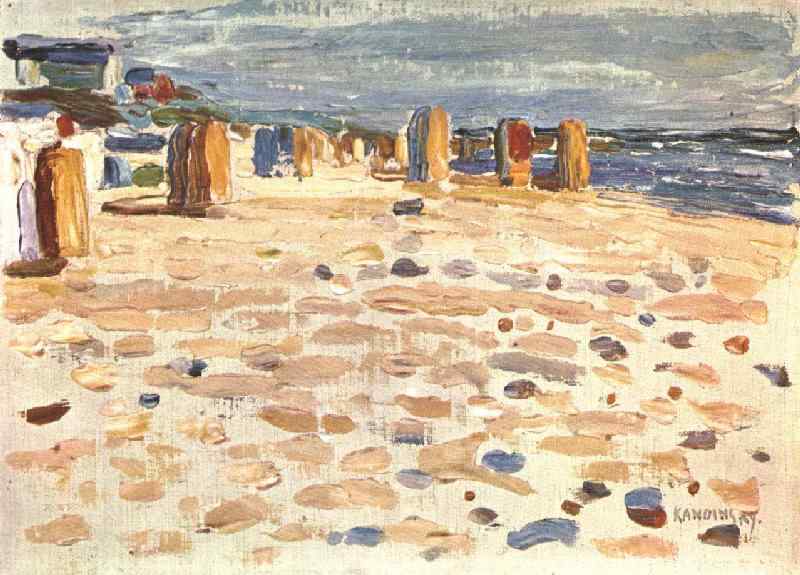 Beach Baskets In Holland, vintage artwork by Wassily Kandinsky, 12x8" (A4) Poster