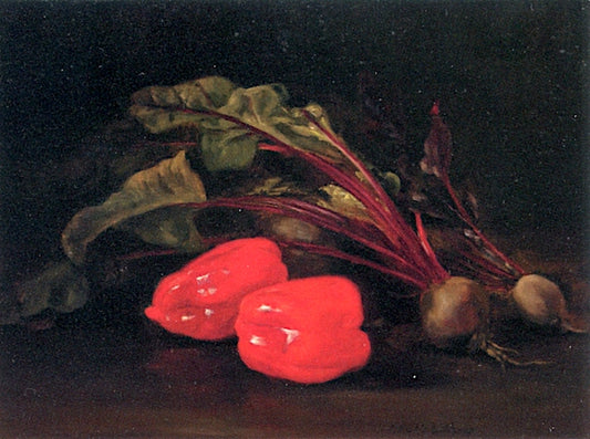Still Life with Beets and Red Peppers, vintage artwork by Ida Pulis Lathrop, 12x8" (A4) Poster