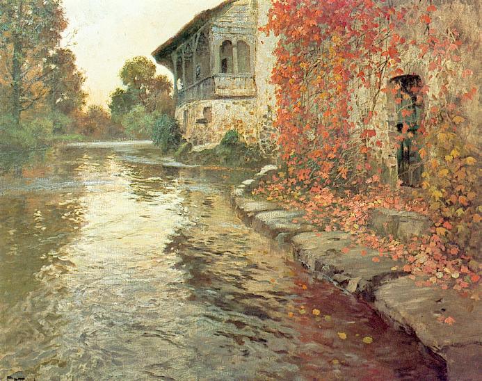 Landscape at Elv, France, vintage artwork by Fritz Thaulow, 12x8" (A4) Poster