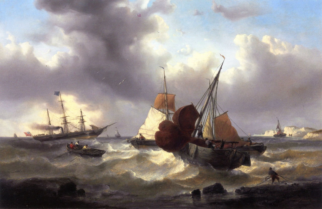 Shipping off the Coast in Choppy Seas, vintage artwork by Francois Etienne Musin, A3 (16x12") Poster Print