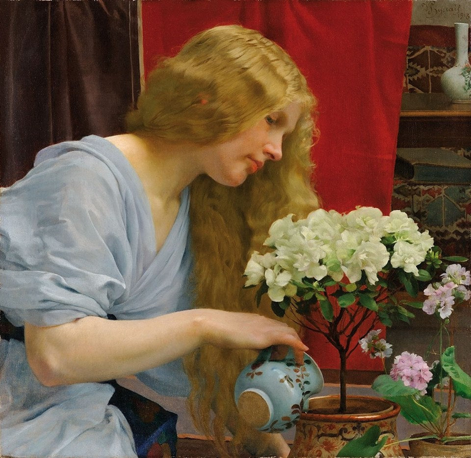 Girl with azalea by Vojtěch Hynais,A3(16x12")Poster