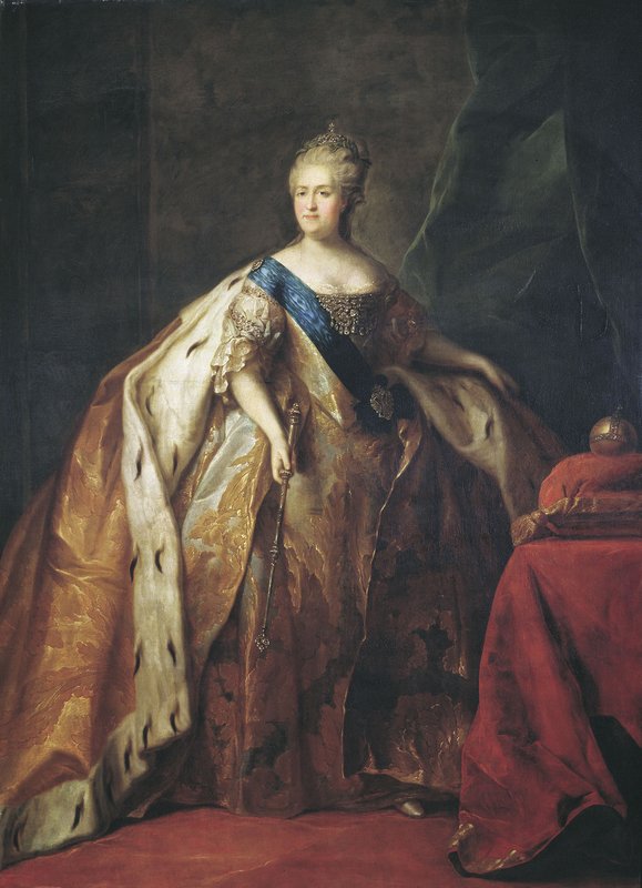Portrait of Empress Catherine II, vintage artwork by Petr Drozhdin, 12x8