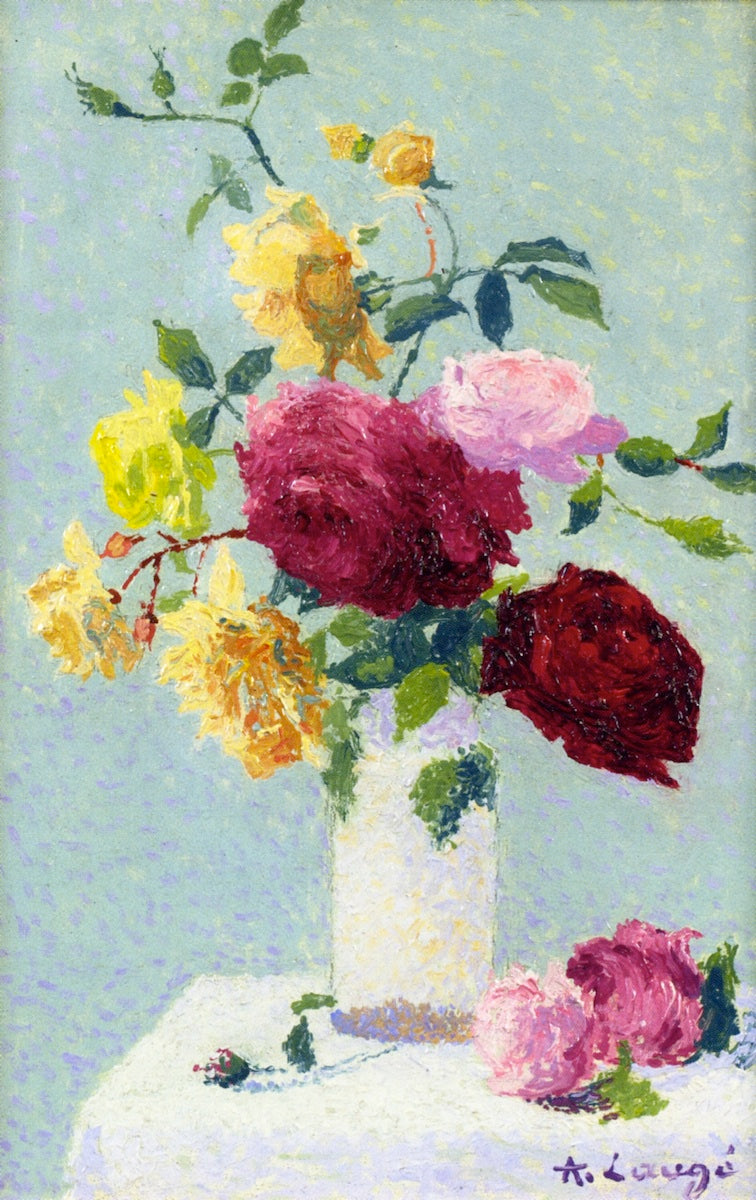 Bouquet of Roses in a Vase by Achille Lauge,A3(16x12")Poster