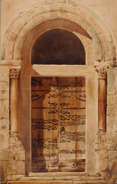 Portal of Church of Nervy St. Sepulchre, vintage artwork by Cass Gilbert, 12x8" (A4) Poster