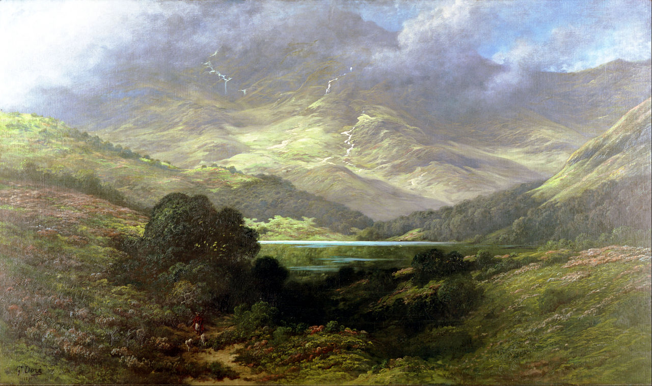Scottish Highlands, vintage artwork by Gustave Dore, 12x8" (A4) Poster