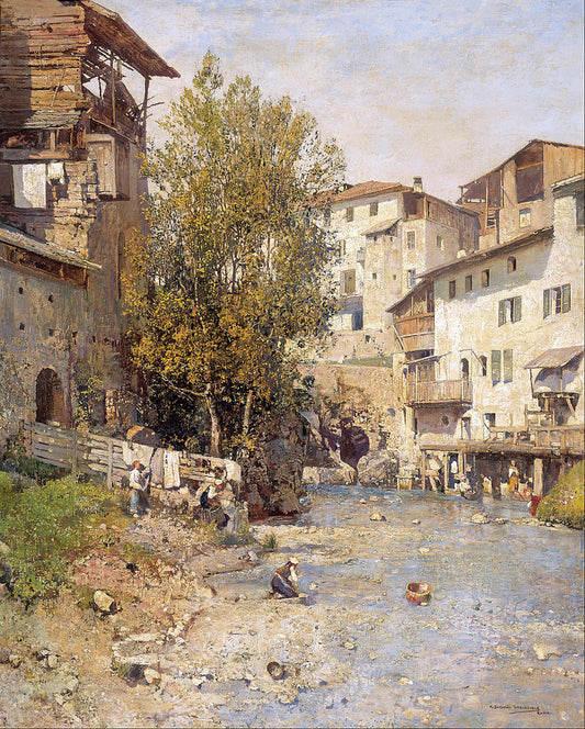 Landscape with a Village on the Outskirts of Rome, vintage artwork by Mariano Barbasan Lagueruela, 12x8" (A4) Poster