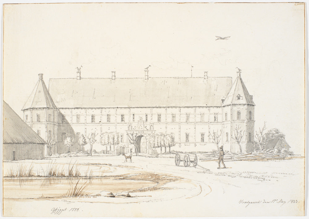 The front side of the castle Voergaard, vintage artwork by Martinus Rørby e, A3 (16x12") Poster Print